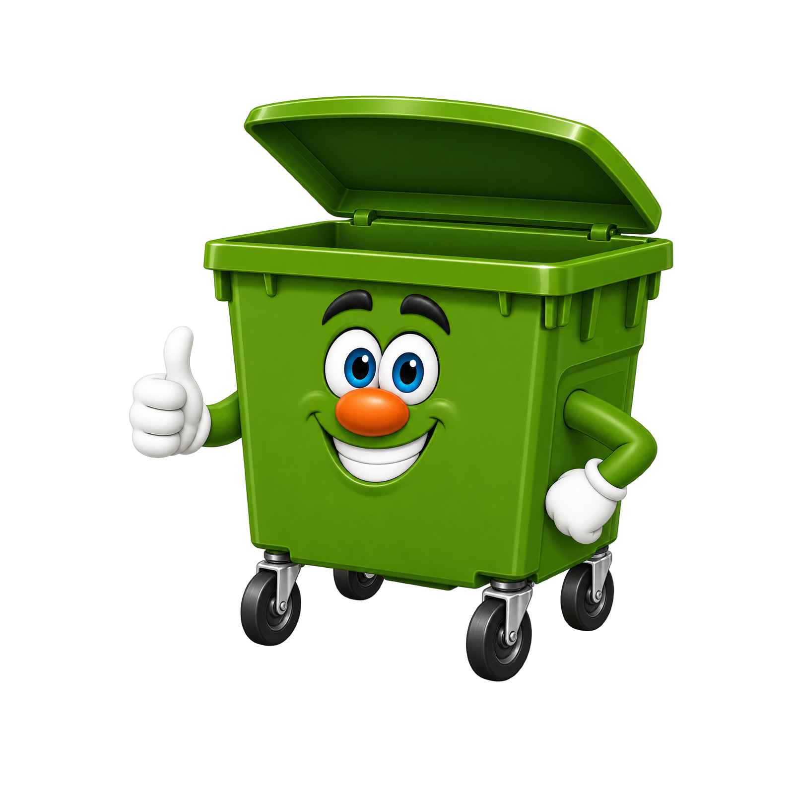 Friendly green commercial bin mascot